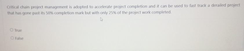  Critical chain project management is adopted to accelerate project completion and