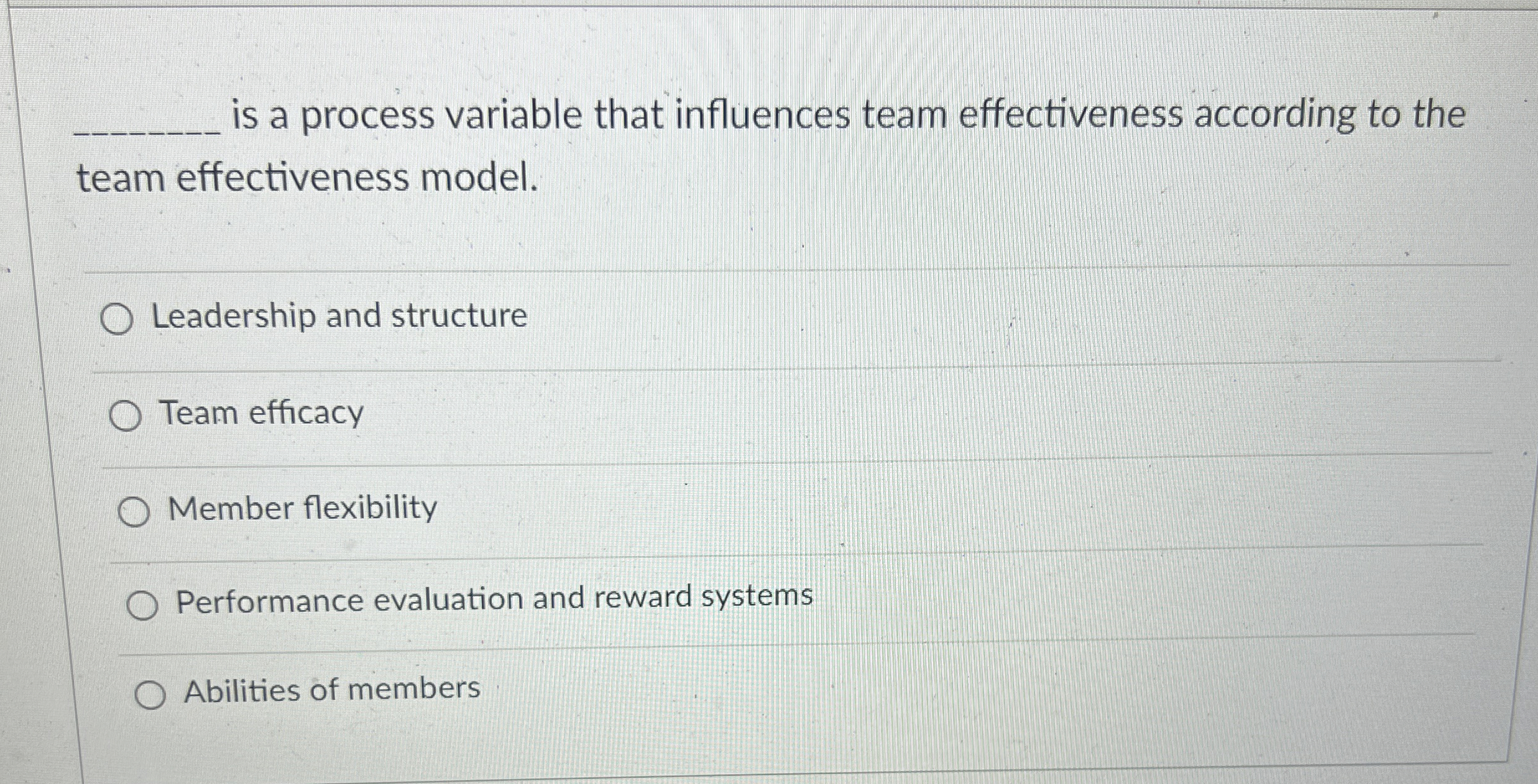  q, is a process variable that influences team effectiveness according to
