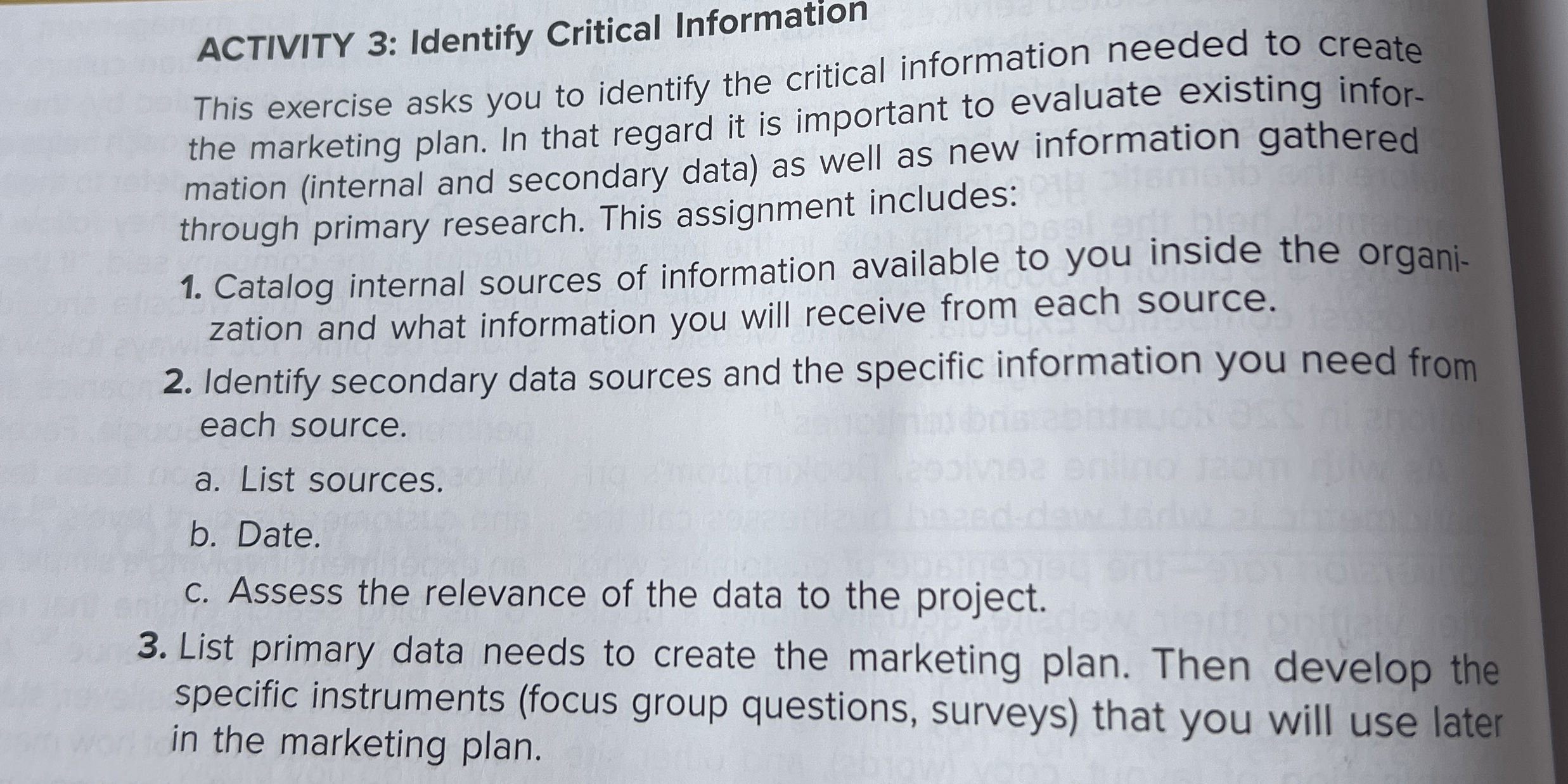  ACTIVITY 3: Identify Critical Information This exercise asks you to identify