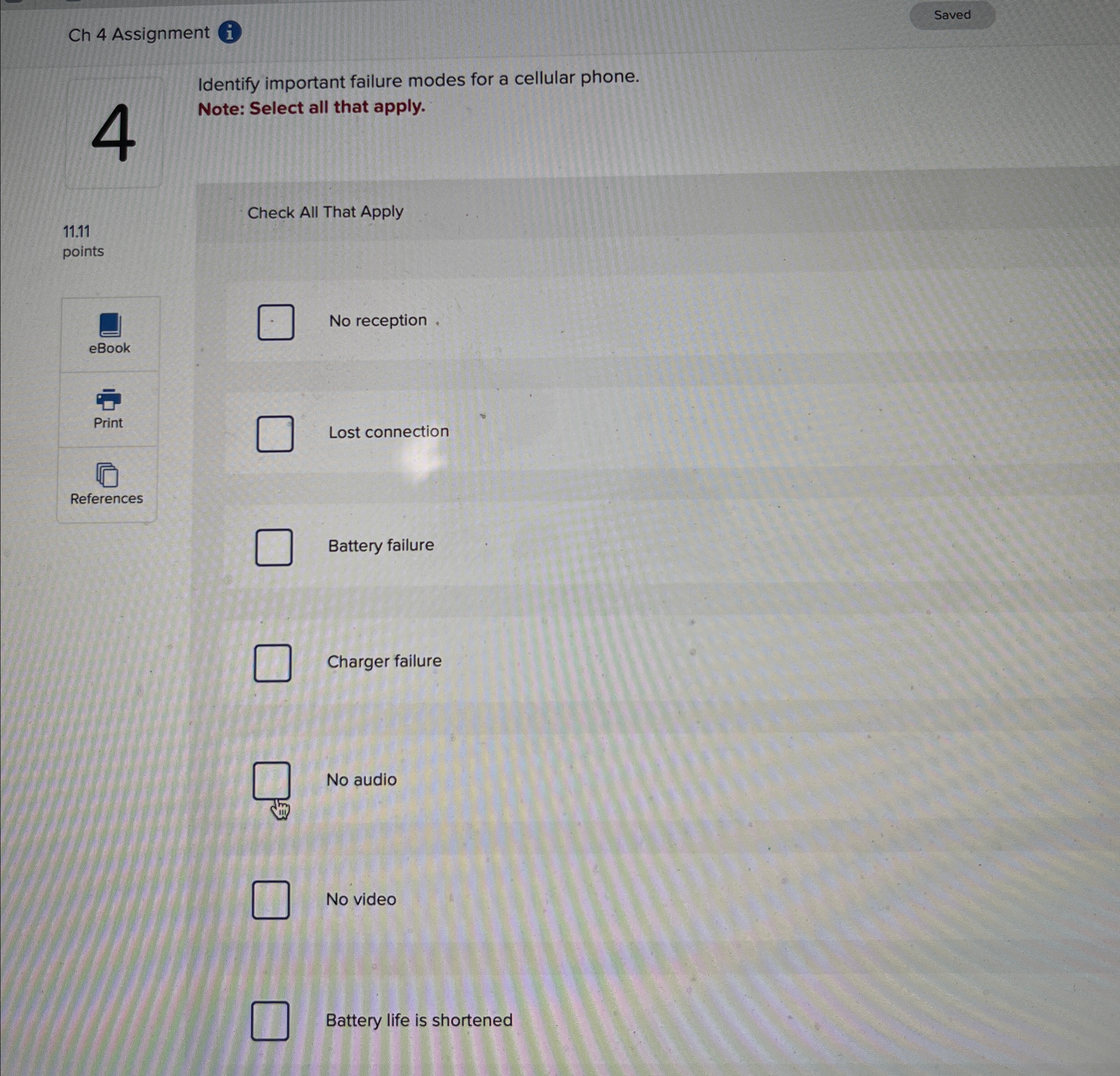  Ch 4 Assignment i Saved Identify important failure modes for a