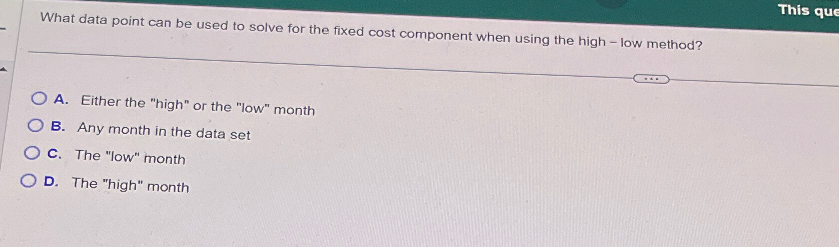  This que What data point can be used to solve for