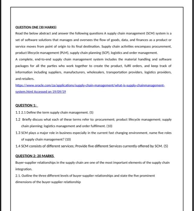  QUESTION ONE (30 MARKS) Read the below abstract and answer the