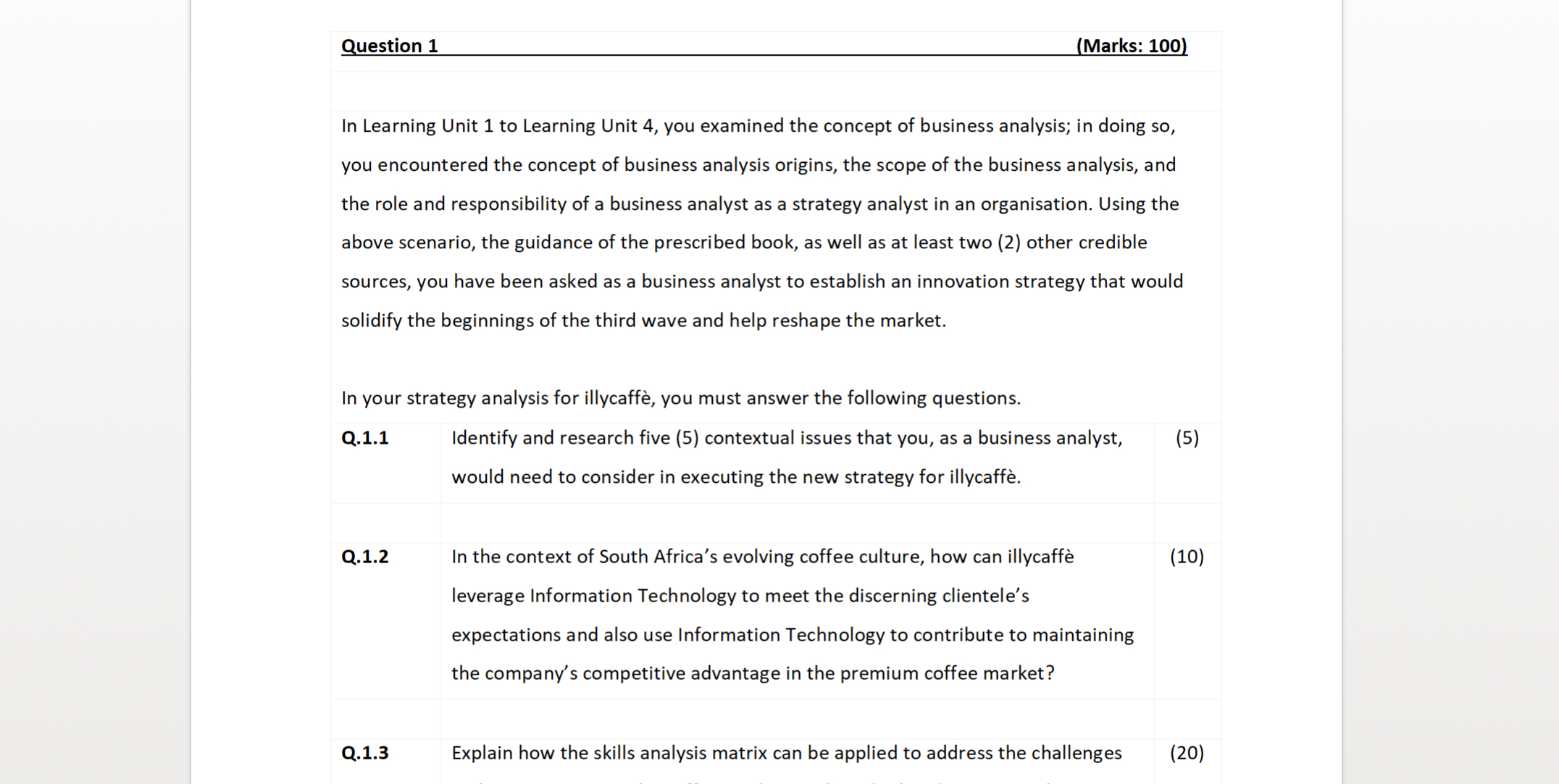  Question 1 (Marks: 100) In Learning Unit 1 to Learning Unit