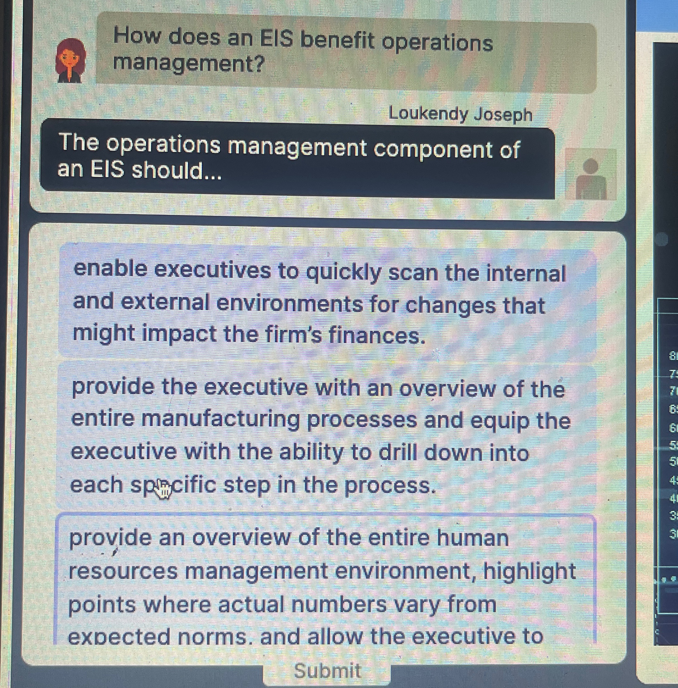  How does an EIS benefit operations management? Loukendy Joseph The operations