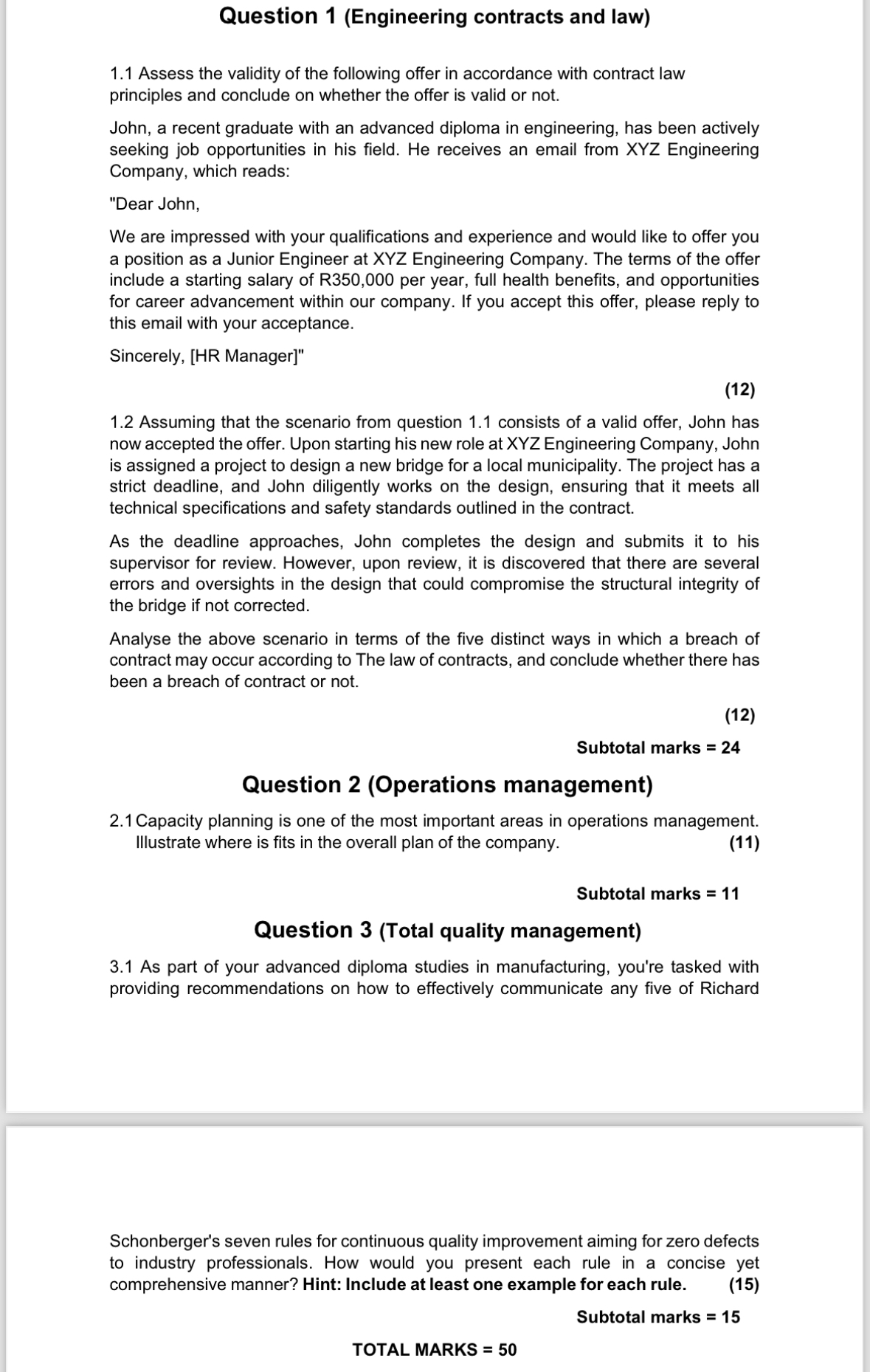  Question 1(Engineering contracts and law) 1.1 Assess the validity of the