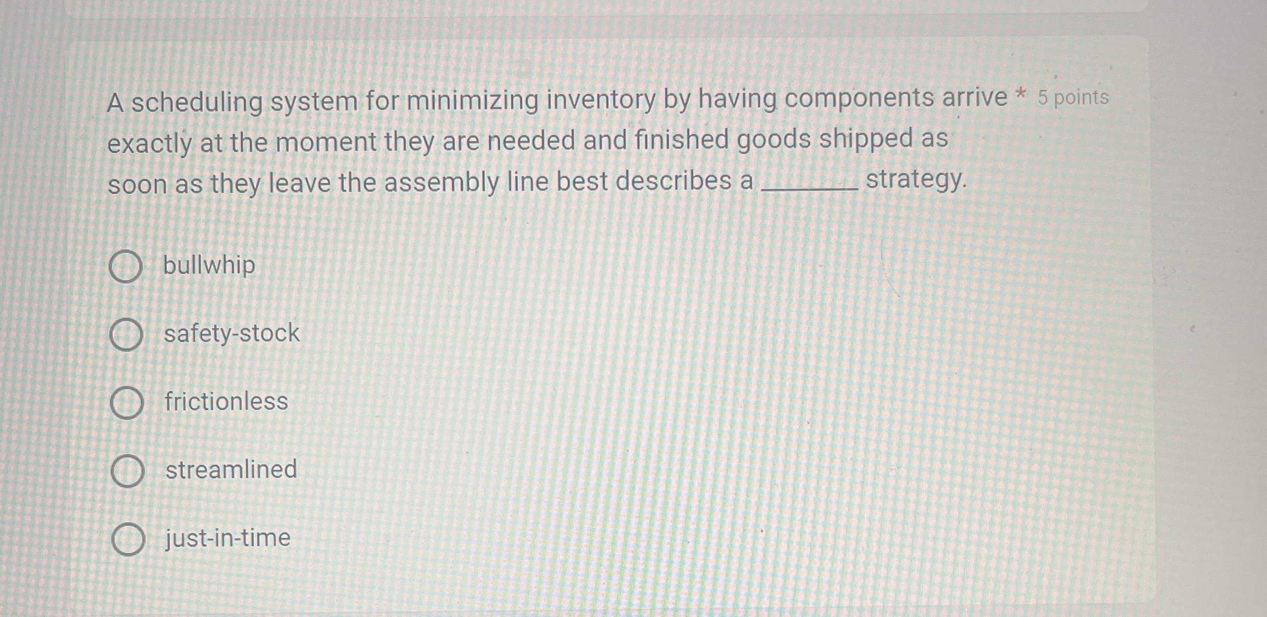  A scheduling system for minimizing inventory by having components arrive *