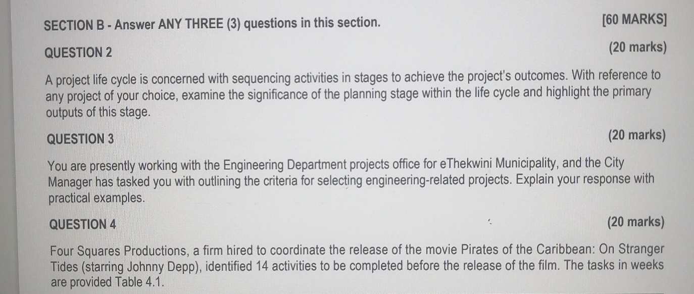  SECTION B - Answer ANY THREE (3) questions in this section.