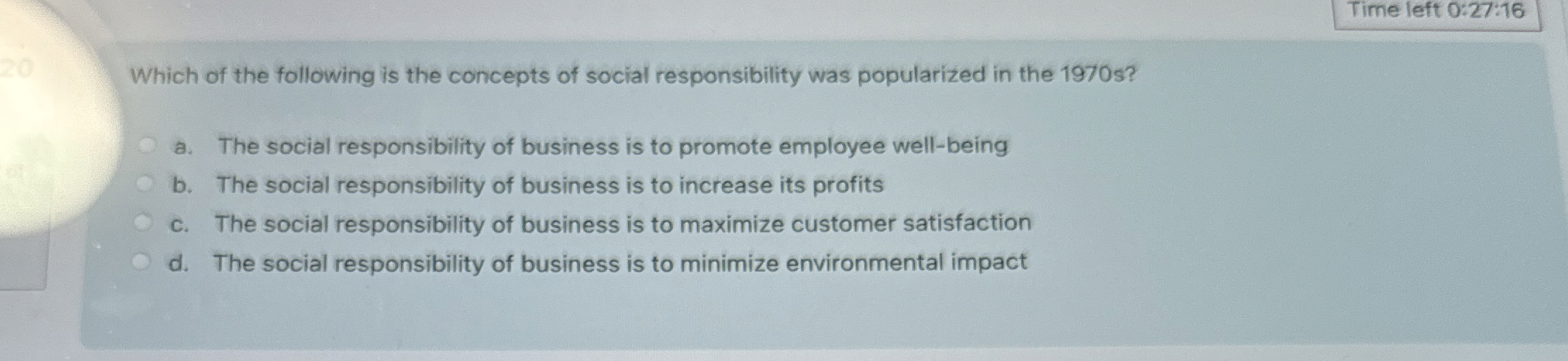  Time left 0:27:16 Which of the following is the concepts of