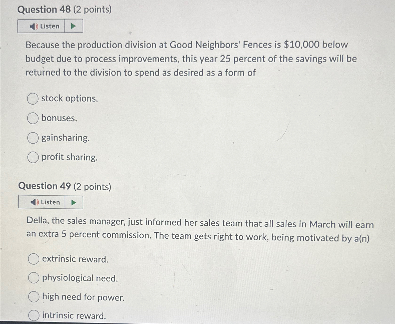  Question 48(2 points) Listen Because the production division at Good Neighbors'