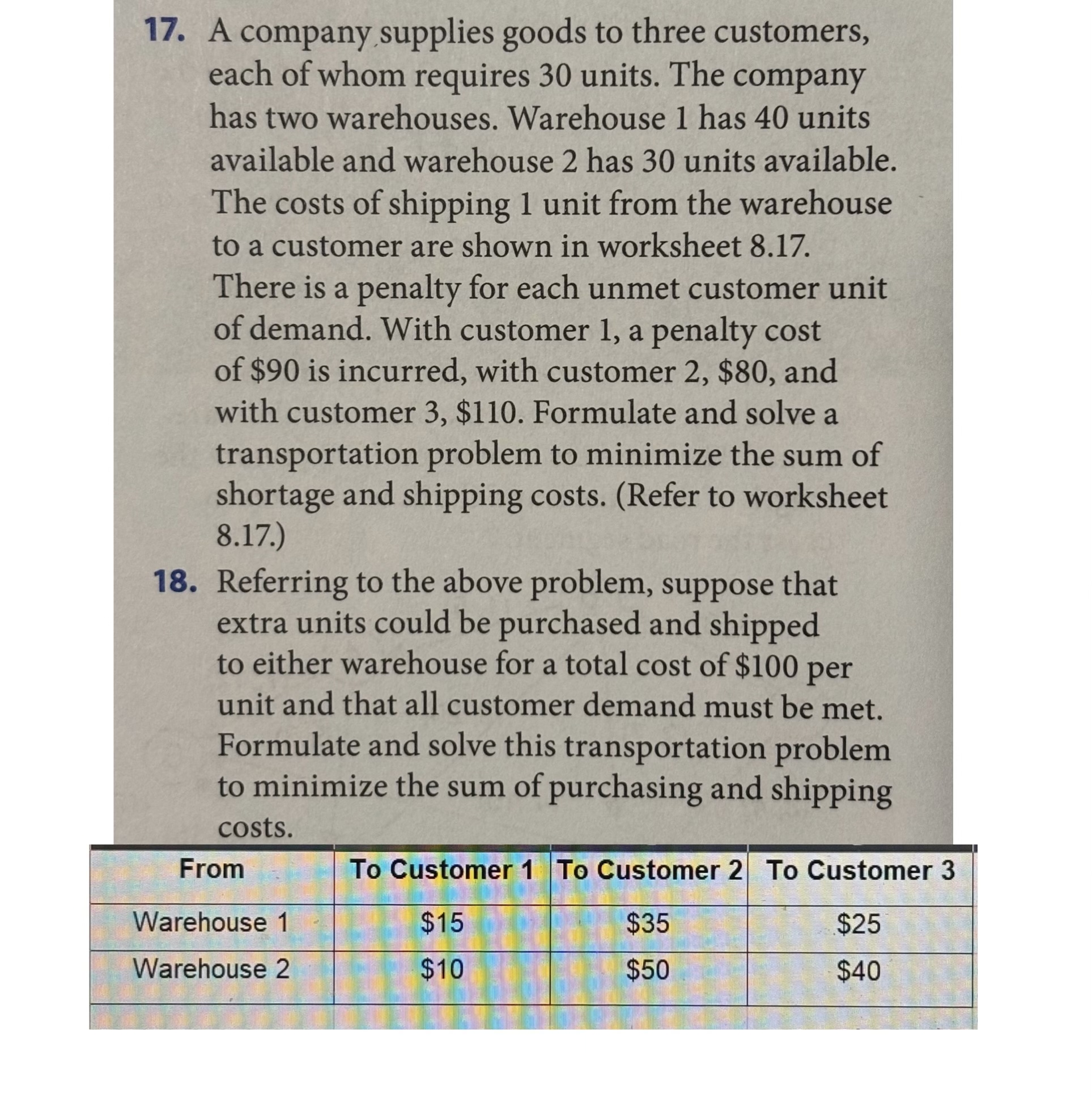  SOLVE PROBLEM 18 USING LINEAR PROGRAMMING IN EXCEL, PLEASE SHOW STEPS