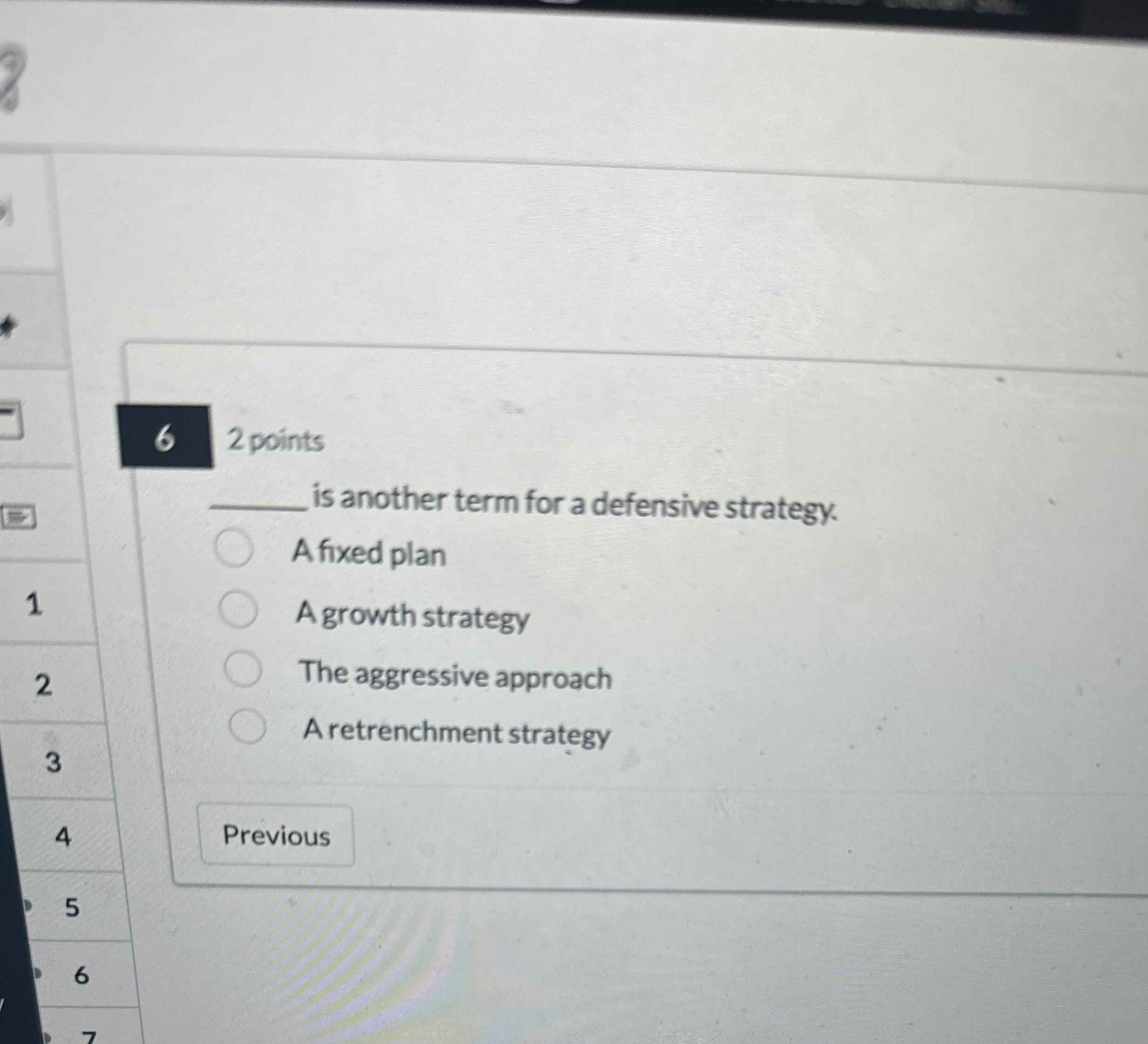  2 points is another term for a defensive strategy. A fixed