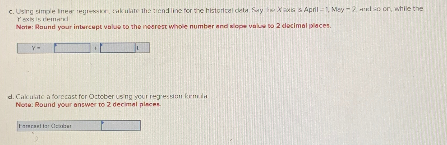  c. Using simple linear regression, calculate the trend line for the