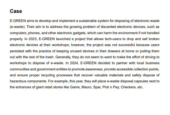  Case E-GREEN aims to develop and implement a sustainable system for