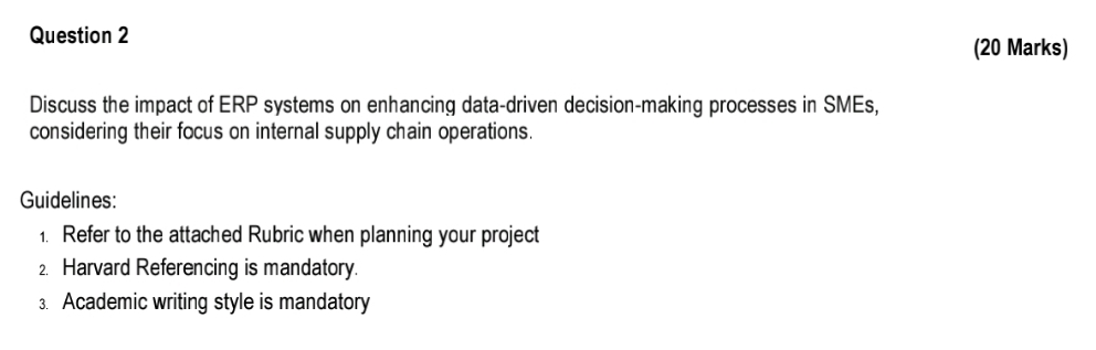 Question 2 (20 Marks) Discuss the impact of ERP systems on