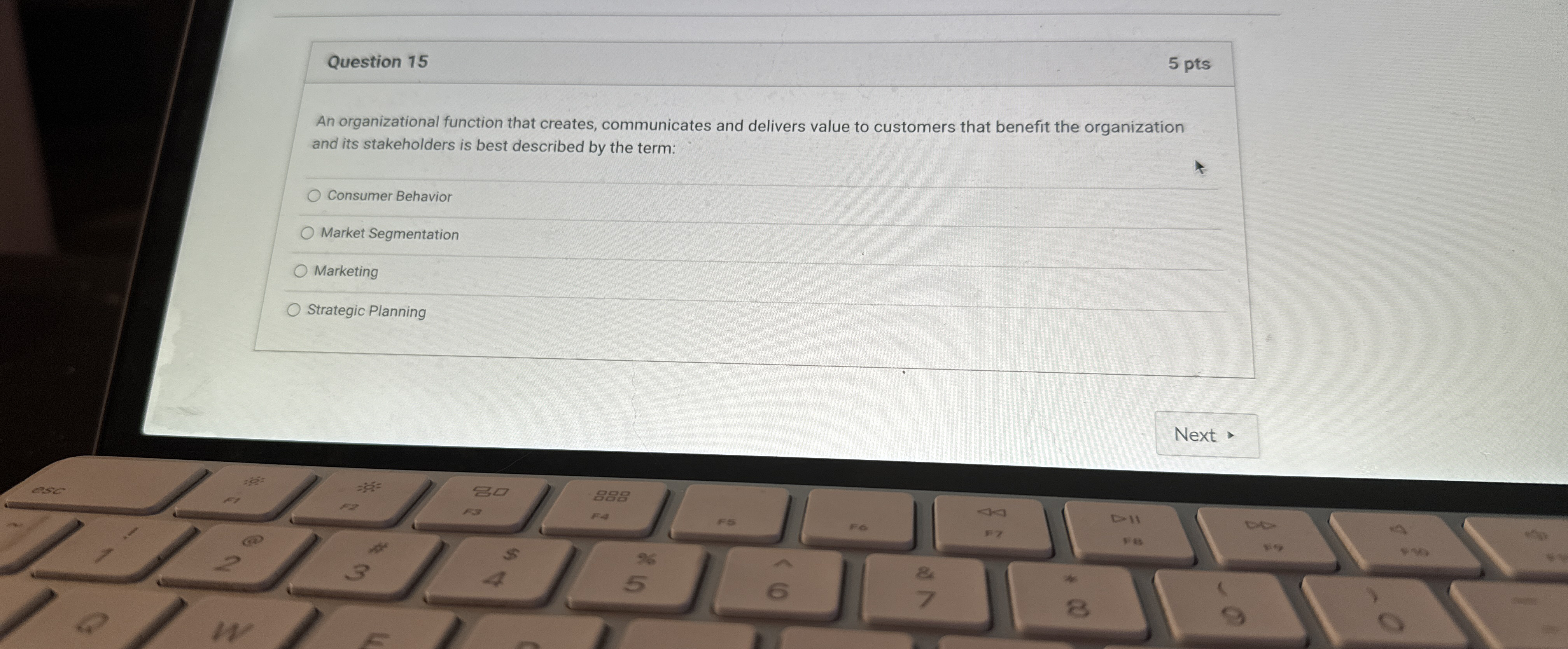  Question 15 5 pts An organizational function that creates, communicates and