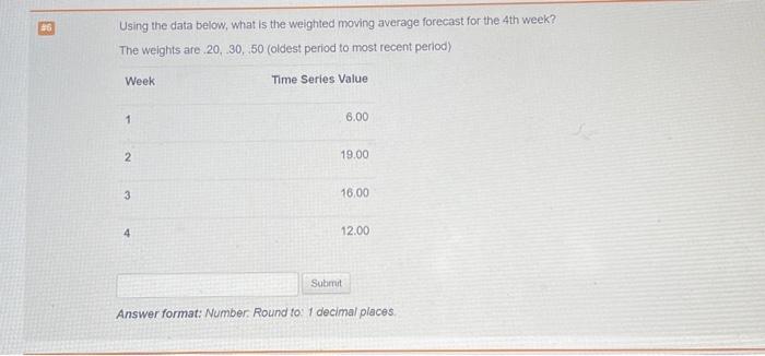 data below, what is the 2 period moving average forecast for the