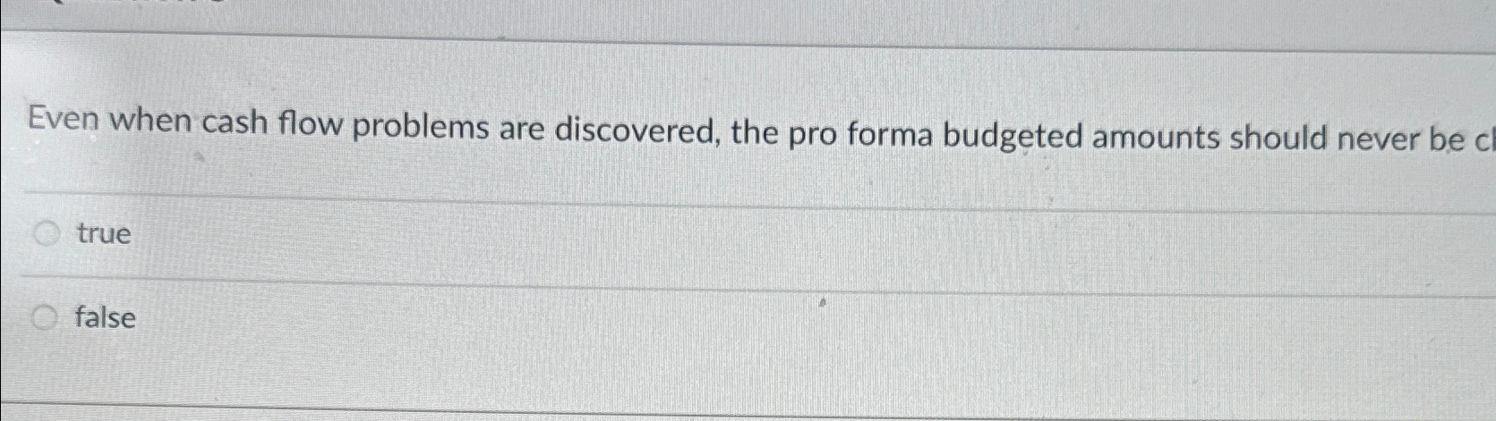  Even when cash flow problems are discovered, the pro forma budgeted