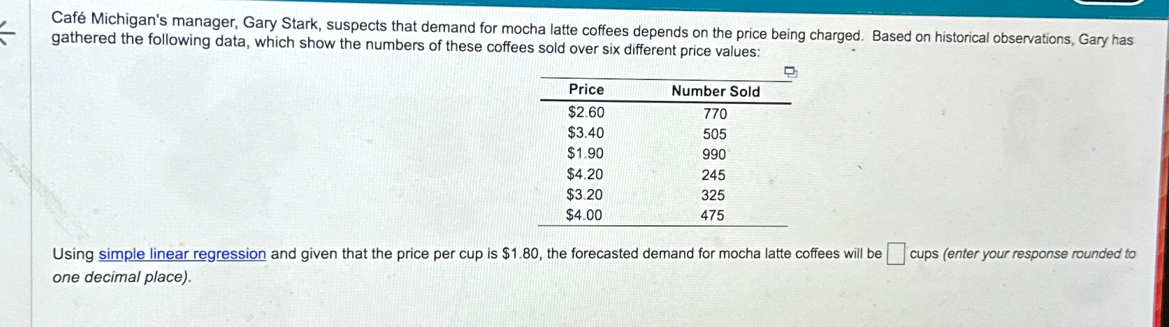  Caf Michigan's manager, Gary Stark, suspects that demand for mocha latte