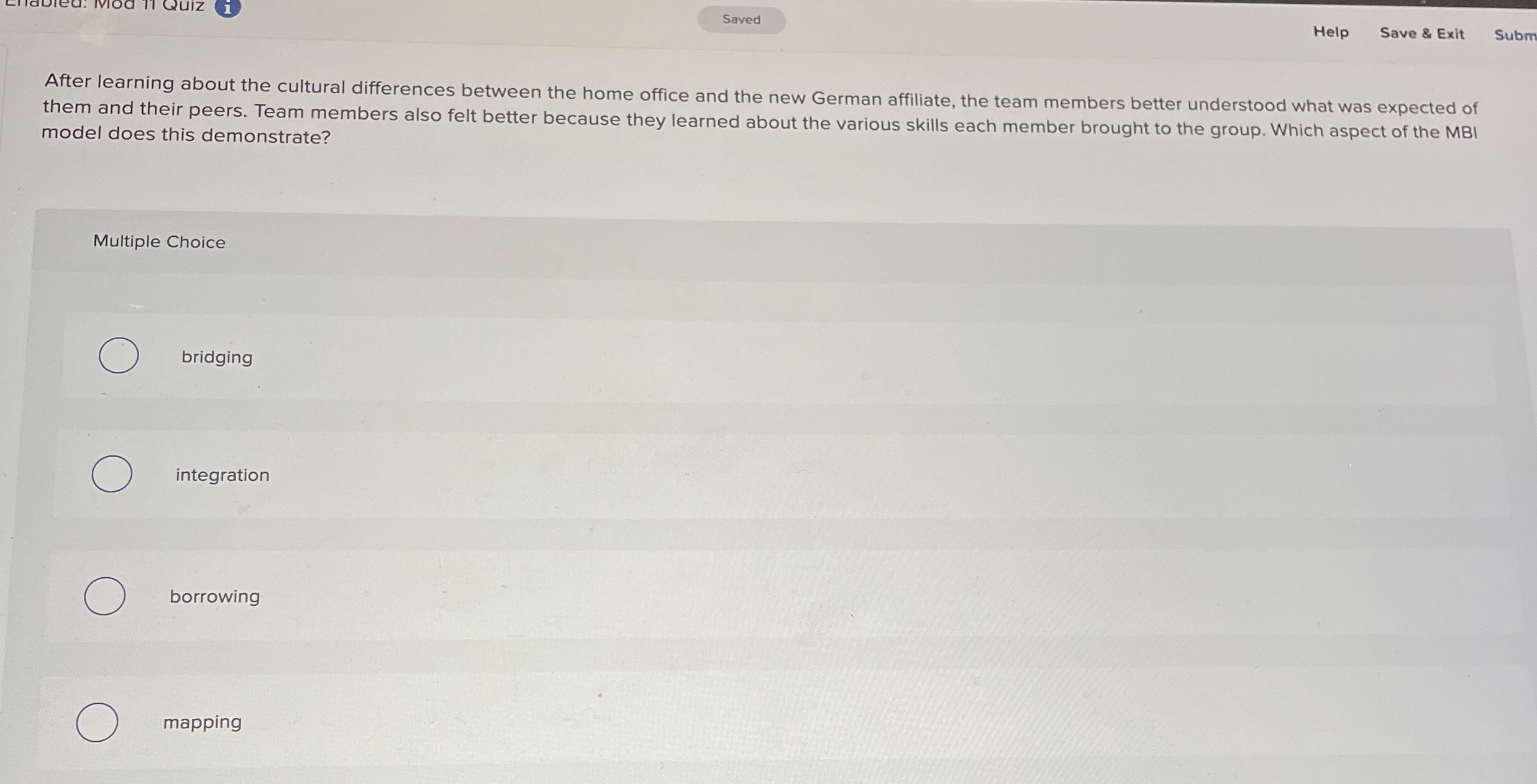  Help Save & Exit Subm After learning about the cultural differences