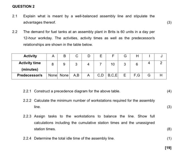  2.1 Explain what is meant by a well-balanced assembly line and