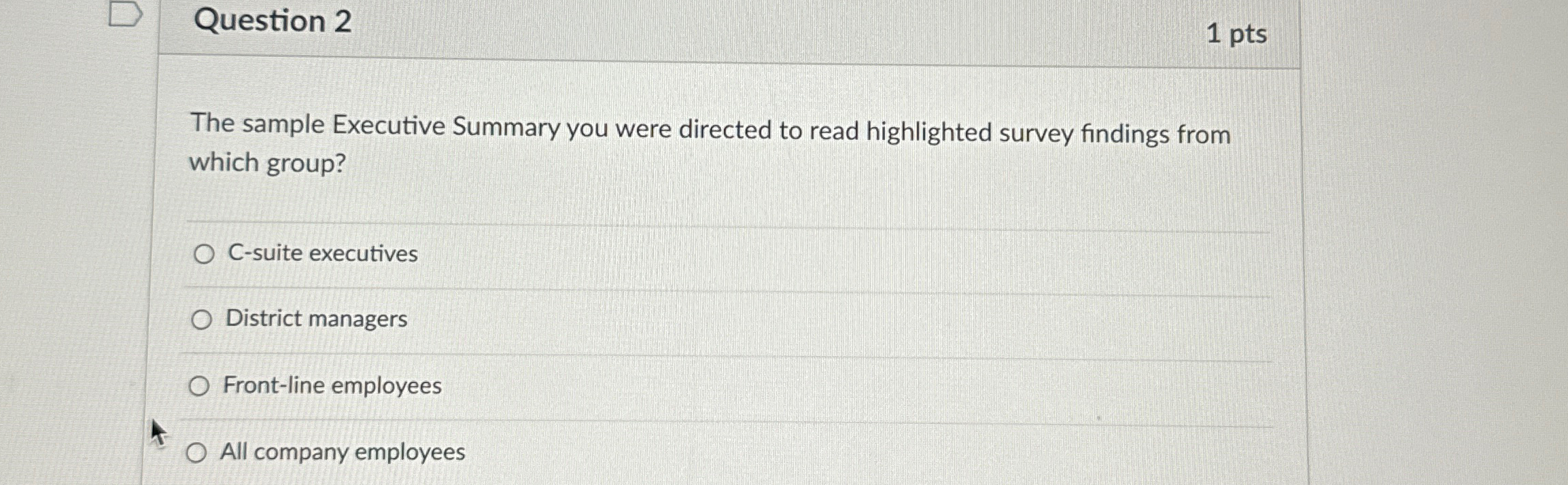  Question 2 1pts The sample Executive Summary you were directed to