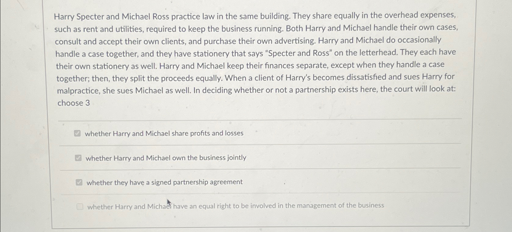  Harry Specter and Michael Ross practice law in the same building.
