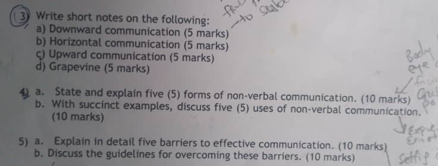  a. State and explain five (5) forms of non-verbal communication. (10