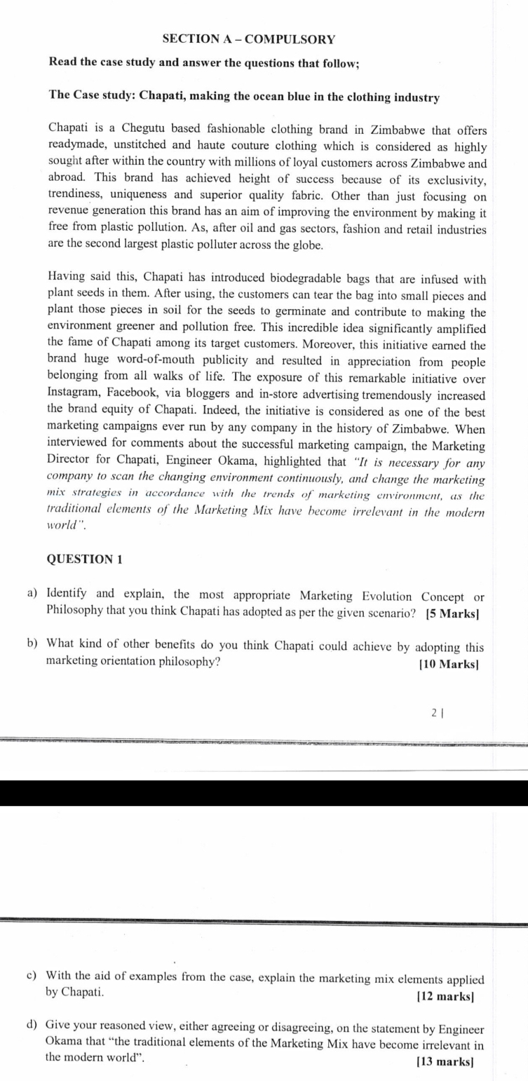  SECTIONA - COMPULSORYRead the case study and answer the questions that