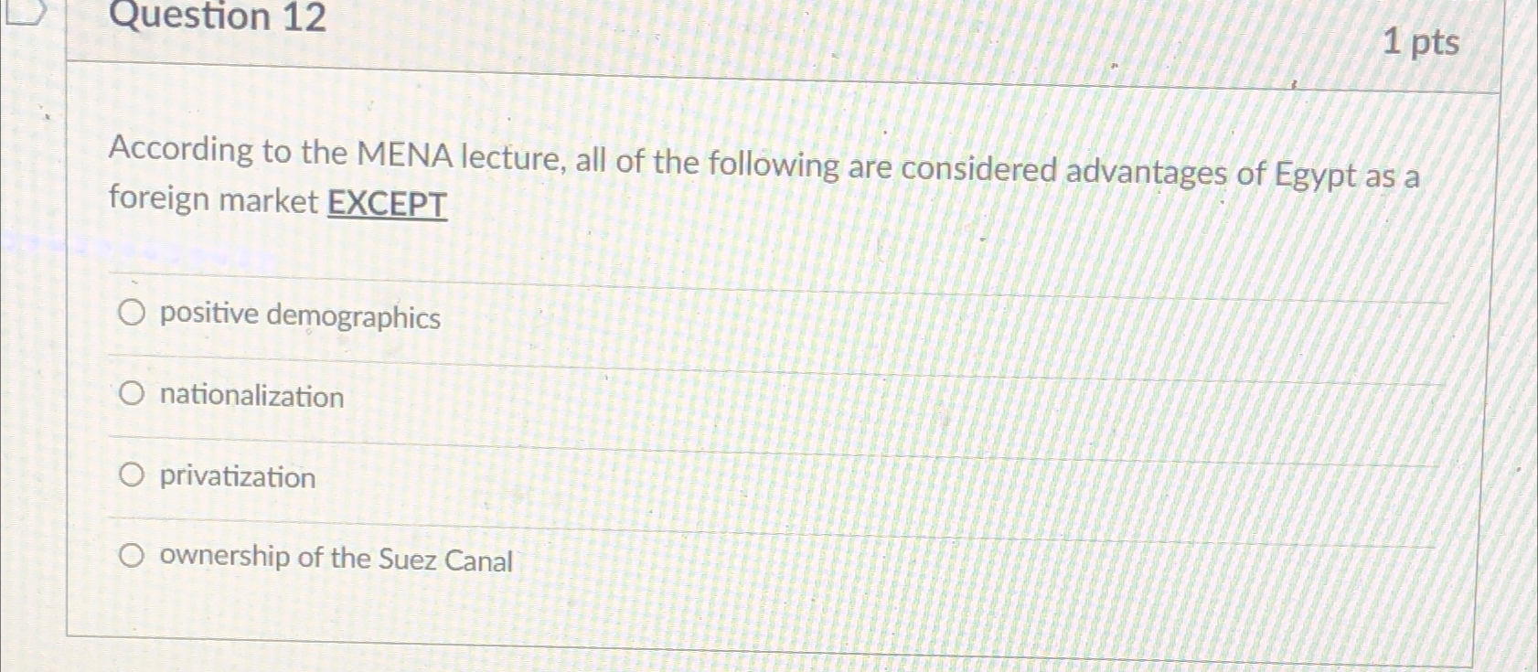  Question 12 1pts According to the MENA lecture, all of the