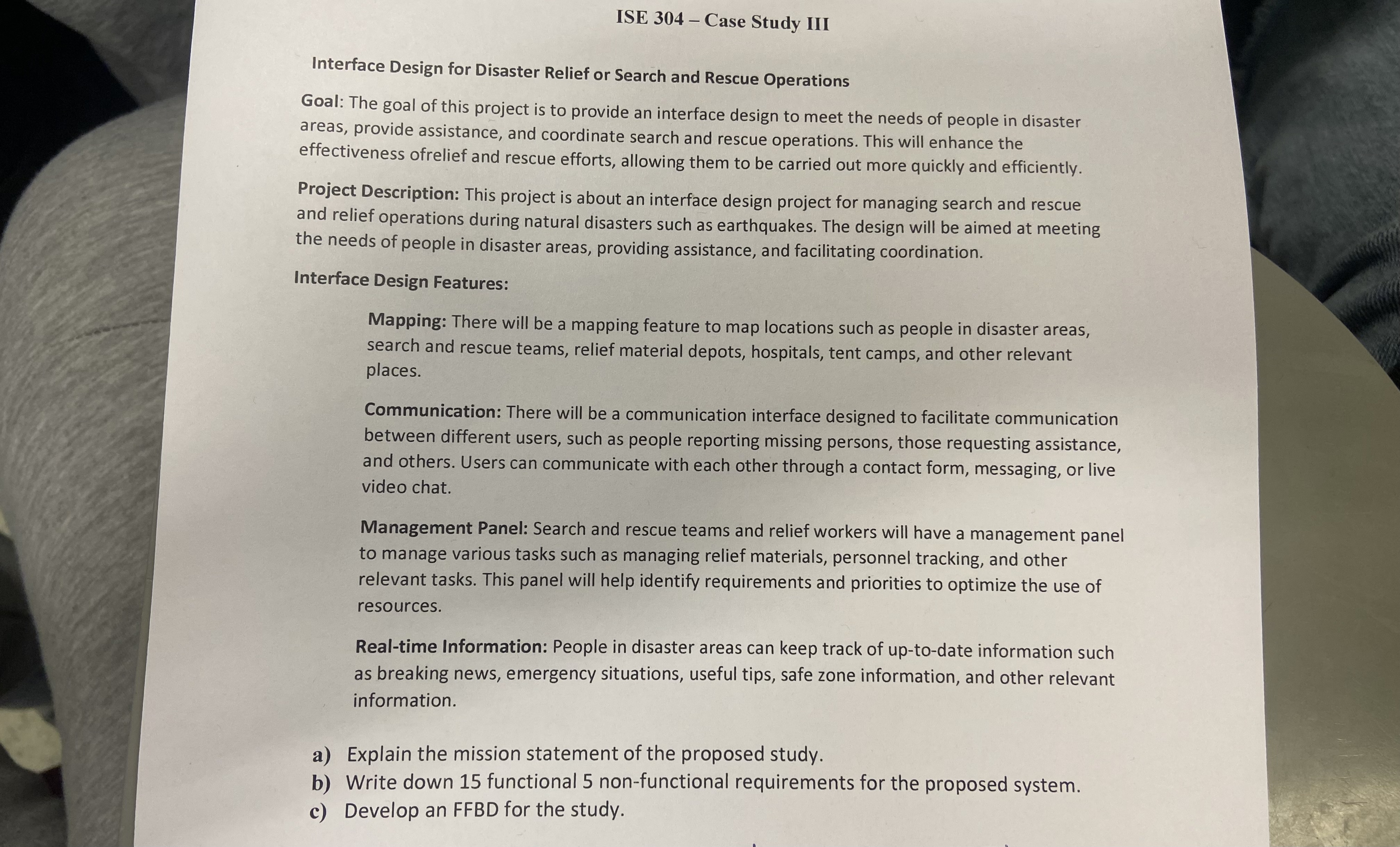  ISE 304- Case Study III Interface Design for Disaster Relief or
