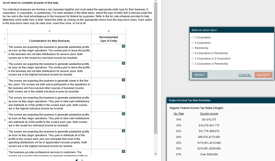 Scroll down to complete all parts of this task. Two individual