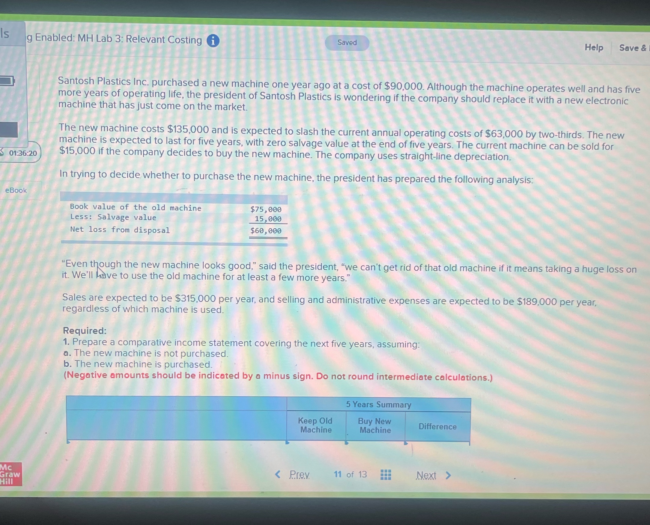  g Enabled: MH Lab 3: Relevant Costing i Saved Help Save
