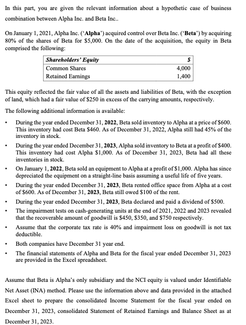  In this part, you are given the relevant information about a