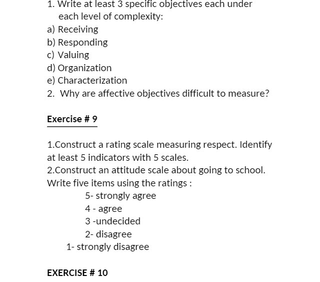  1. Write at least 3 specific objectives each under each level