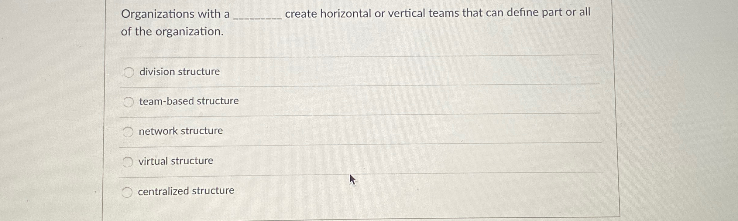  Organizations with a create horizontal or vertical teams that can define