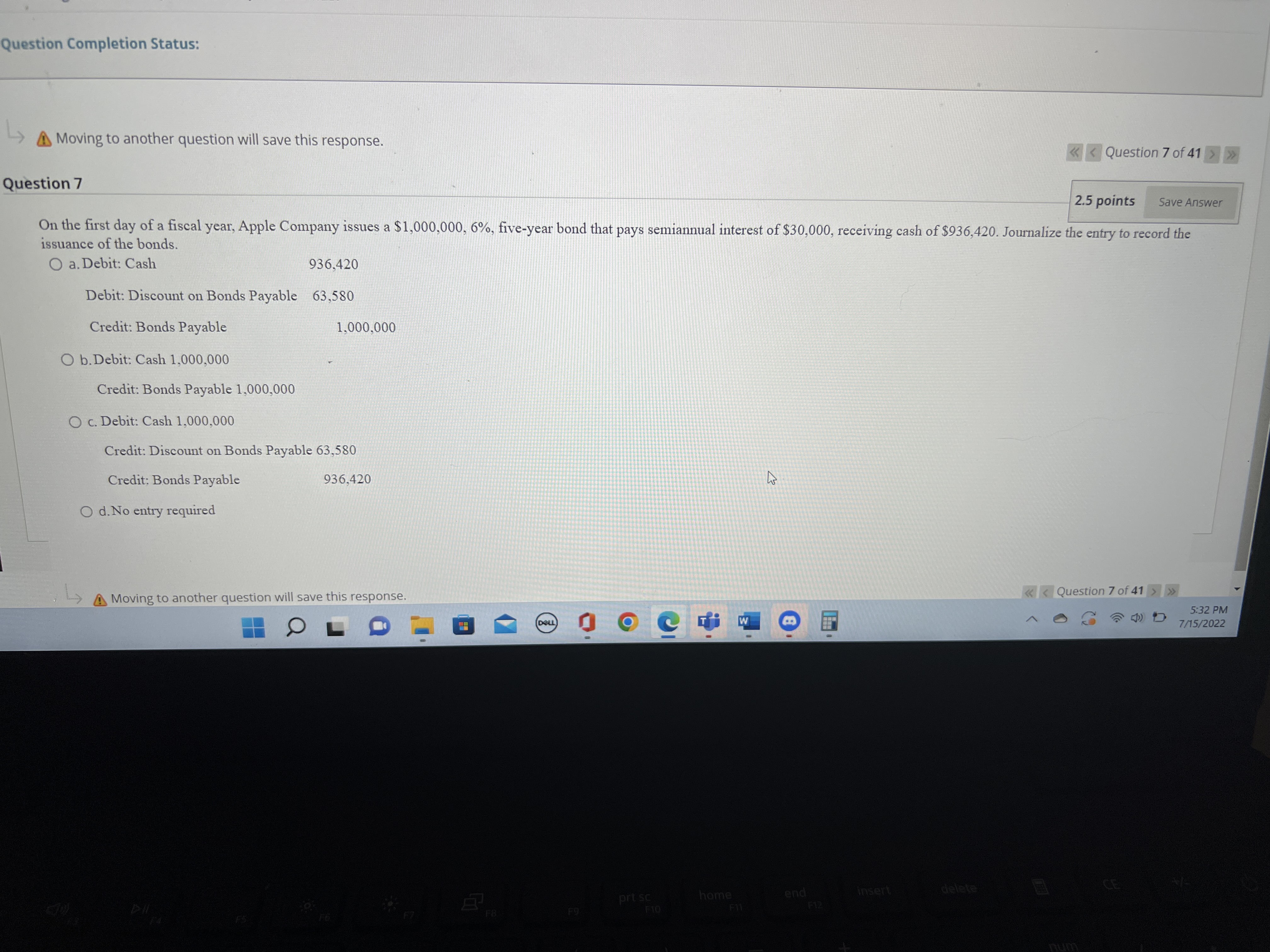 Question Completion Status: Moving to another question will save this response.