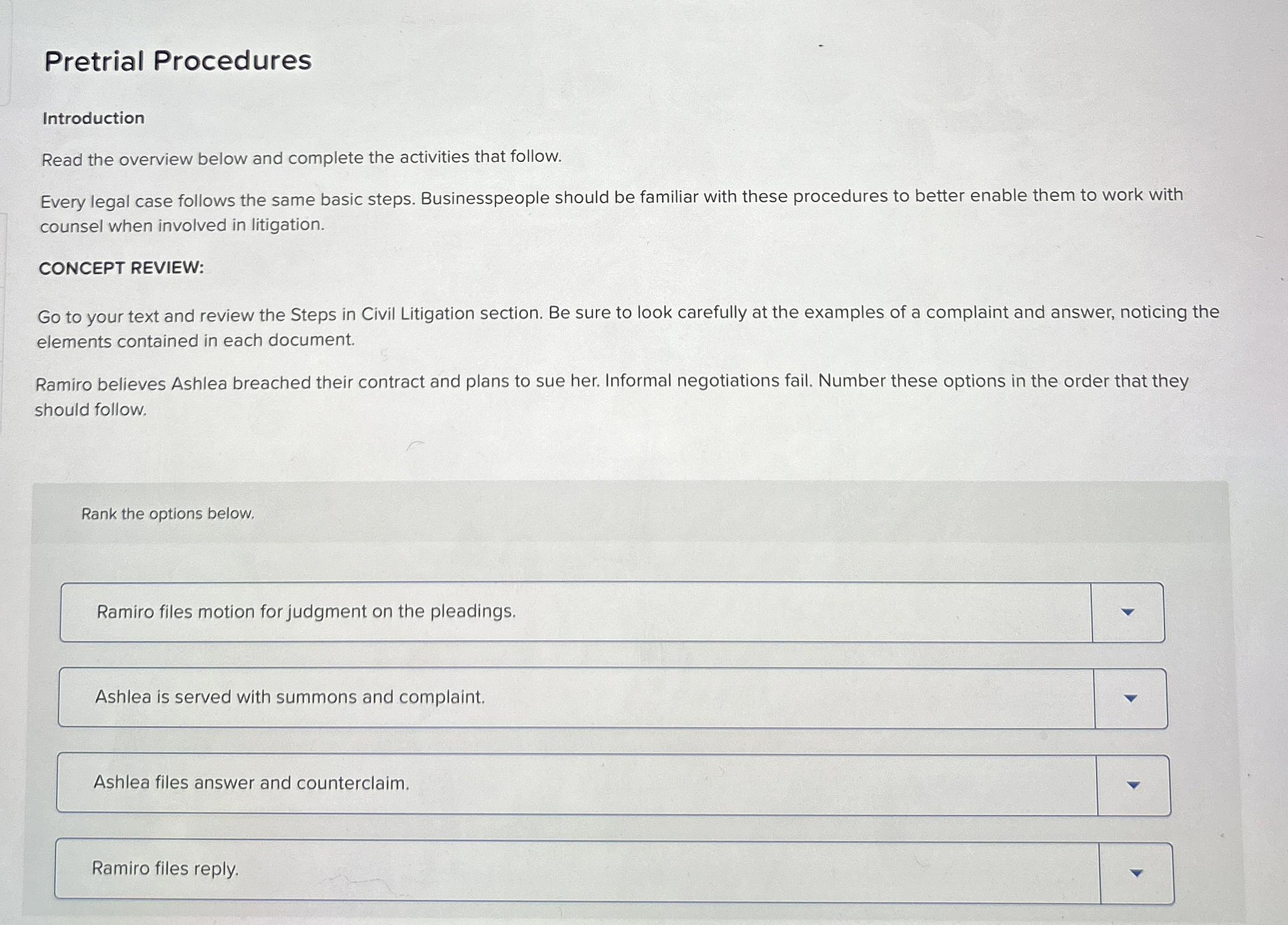  Pretrial Procedures Introduction Read the overview below and complete the activities