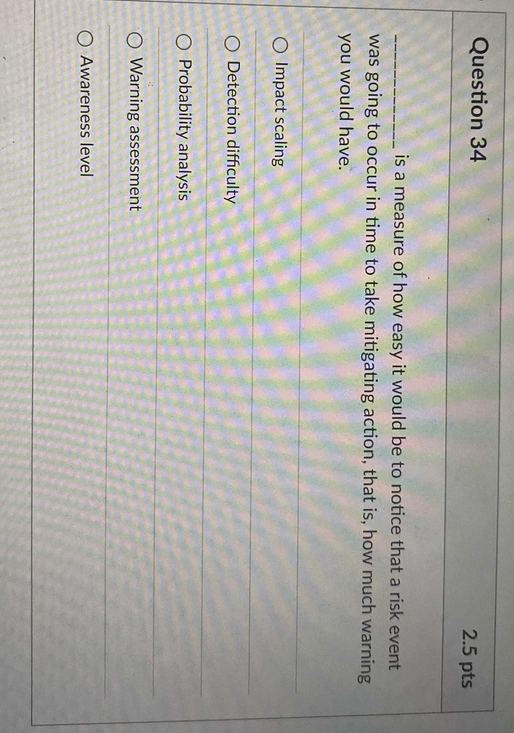  Question 34 2.5 pts is a measure of how easy it
