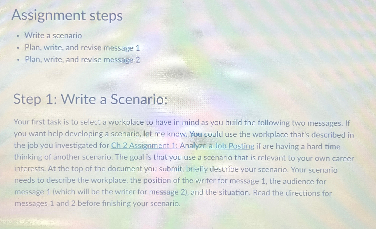  Assignment steps Write a scenario Plan, write, and revise message 1