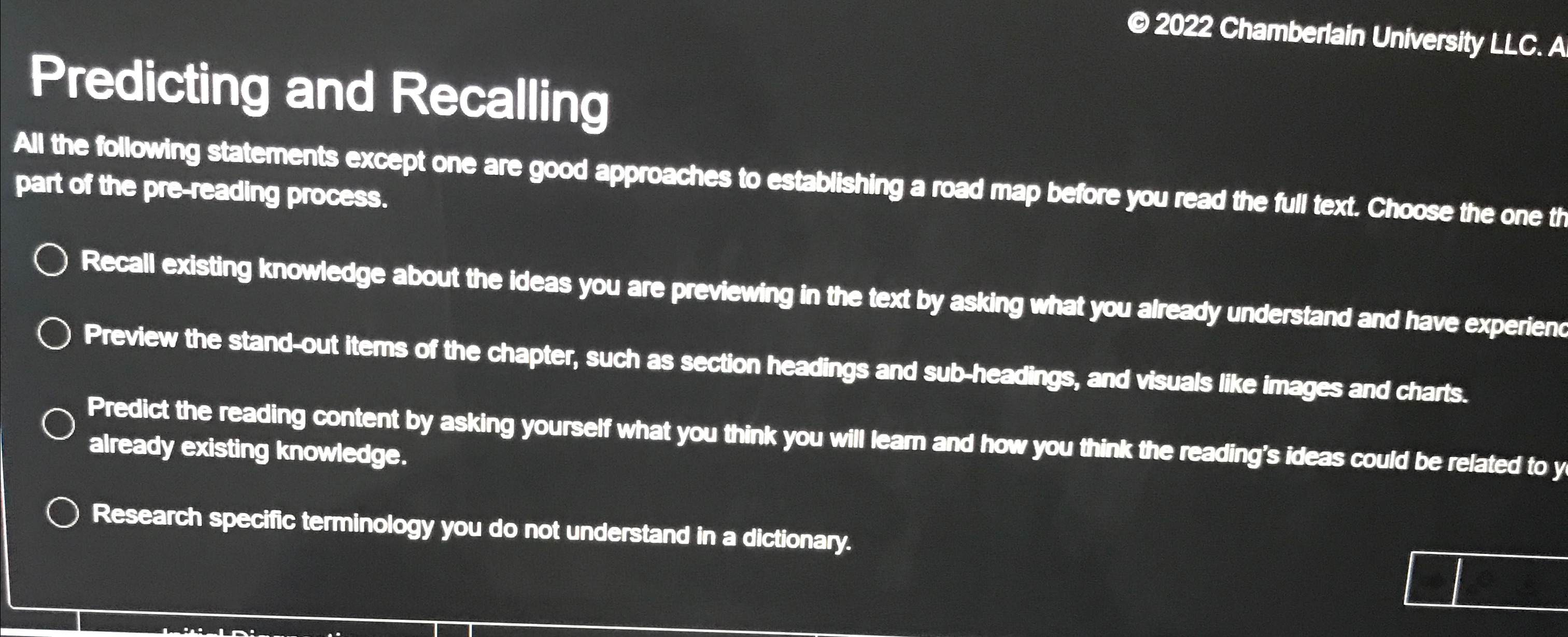  (2022 Chambertain University LLC. A Predicting and Recalling All the following