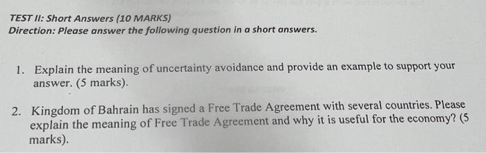  TEST II: Short Answers (10 MARKS) Direction: Please answer the following