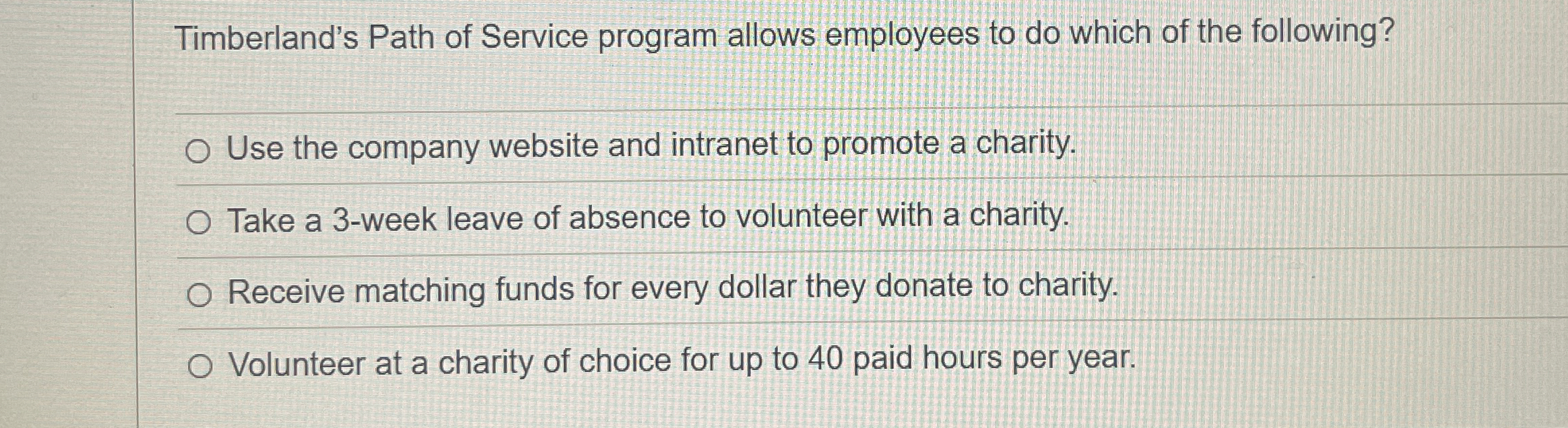  Timberland's Path of Service program allows employees to do which of