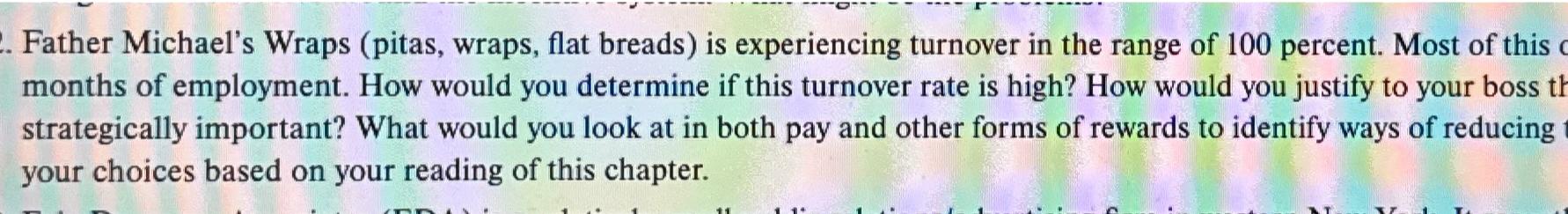  Father Michael's Wraps (pitas, wraps, flat breads) is experiencing turnover in