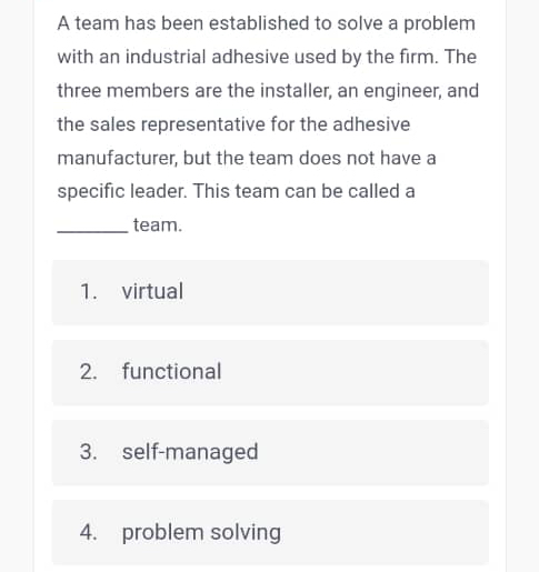  A team has been established to solve a problem with an