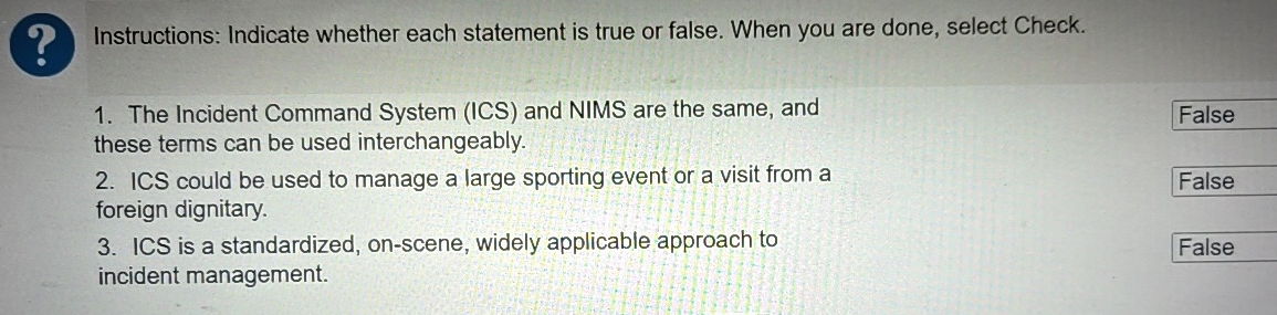  ( Instructions: Indicate whether each statement is true or false. When