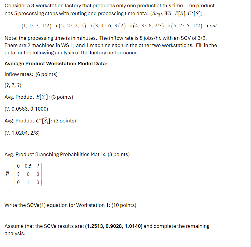  C2[S](1,1:7,12)(2,2:2,2)(3,1:6,32)(4,3:6,23)(5,2:5,12) out Note: the processing time isin minutes. The inflow rate