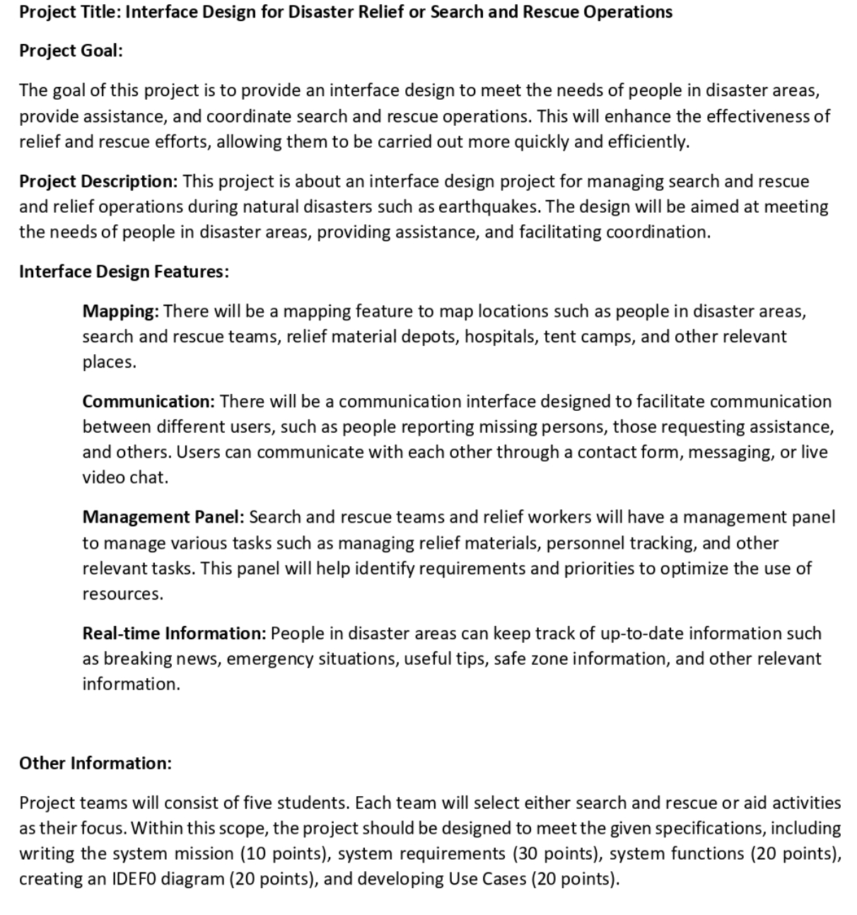  Project Title: Interface Design for Disaster Relief or Search and Rescue