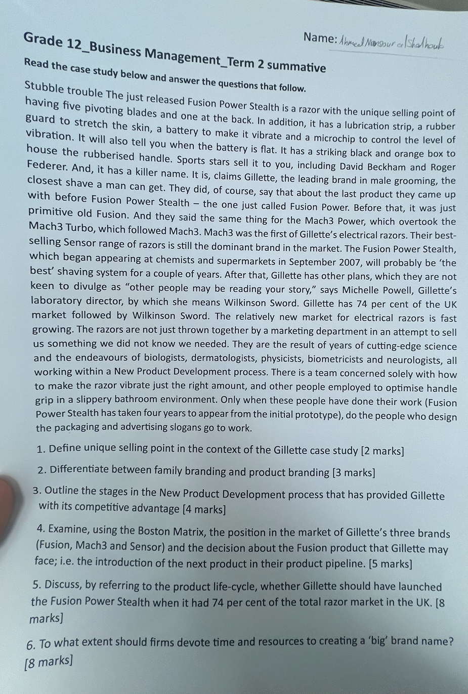  Management_Term 2 summative below and answer the questions that follow. having