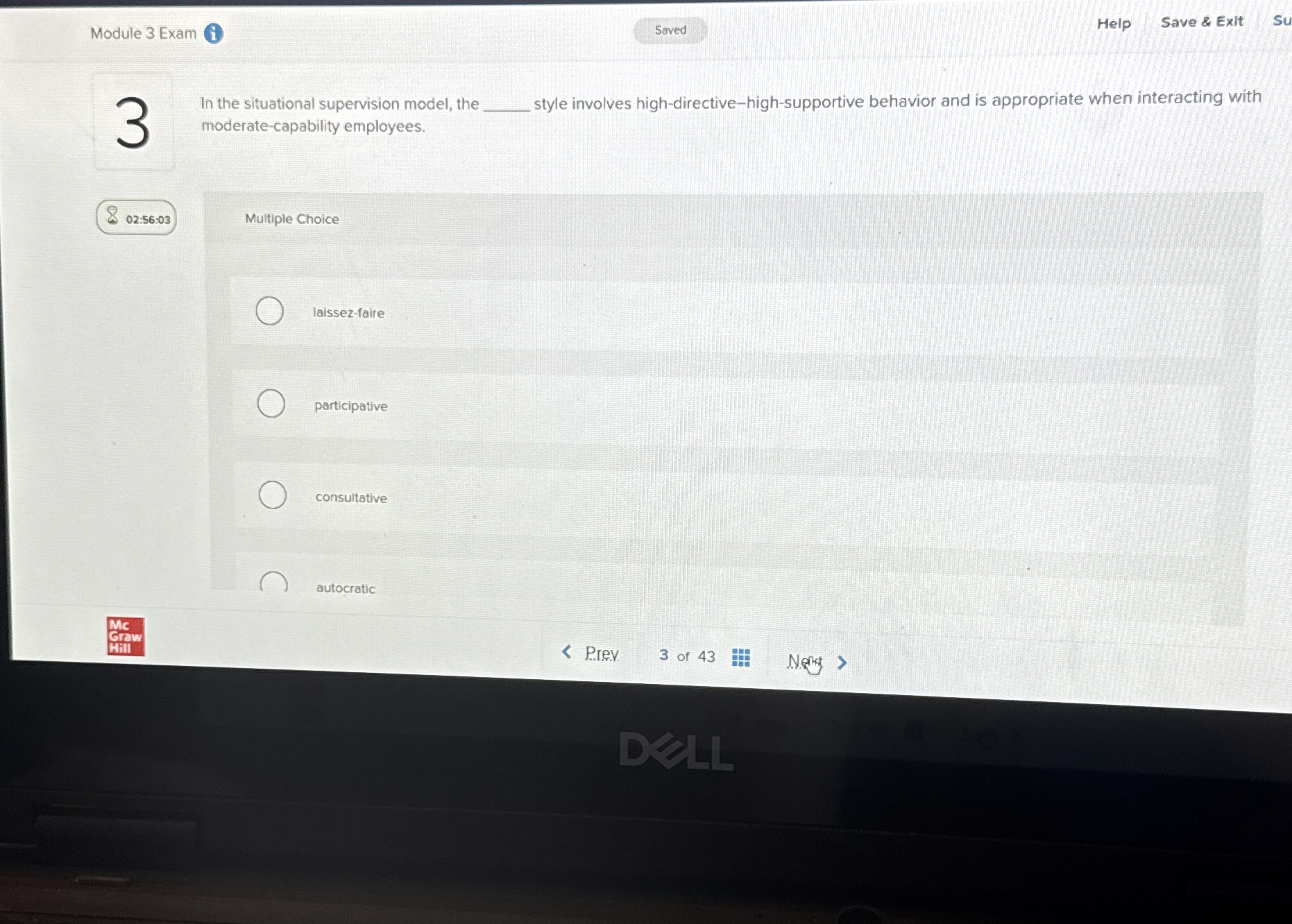  Module 3 Exam Help Save & Exit Su In the situational