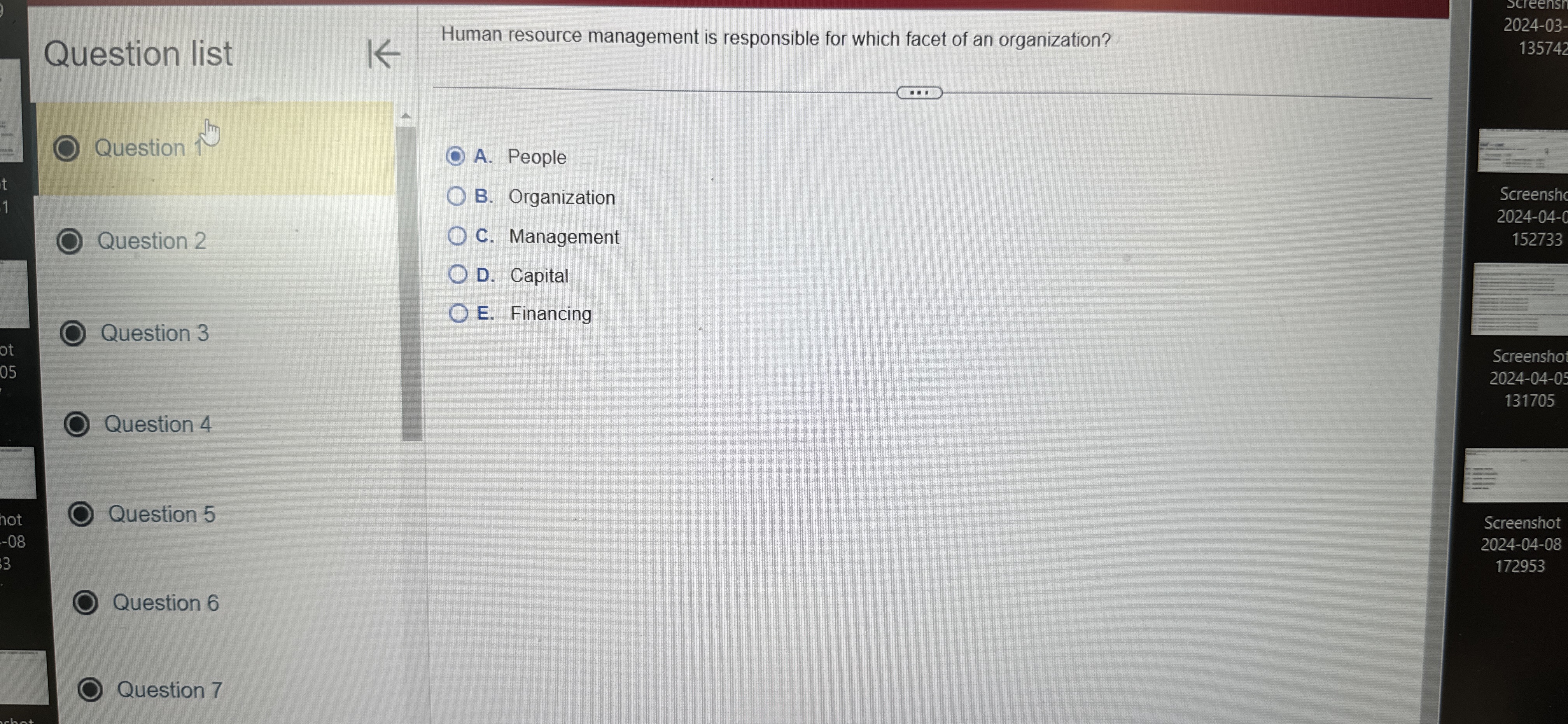  Question list Human resource management is responsible for which facet of